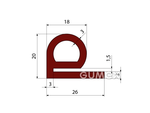 Silikonový profil tvaru "e" s dutinkou, 20x26/1,5mm, 40°ShA, -60°C/+250°C, červenohnědý